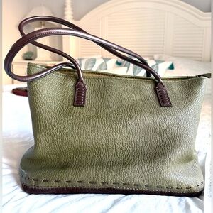 Authentic Ferragamo vintage gorgeous olive Green Leather and suede Tote Bag